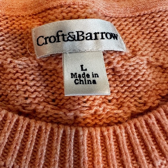 Croft & Barrow Women’s Sz: L Orange Cotton Cable-Knit Crew Neck Pullover Sweater - Picture 6 of 11